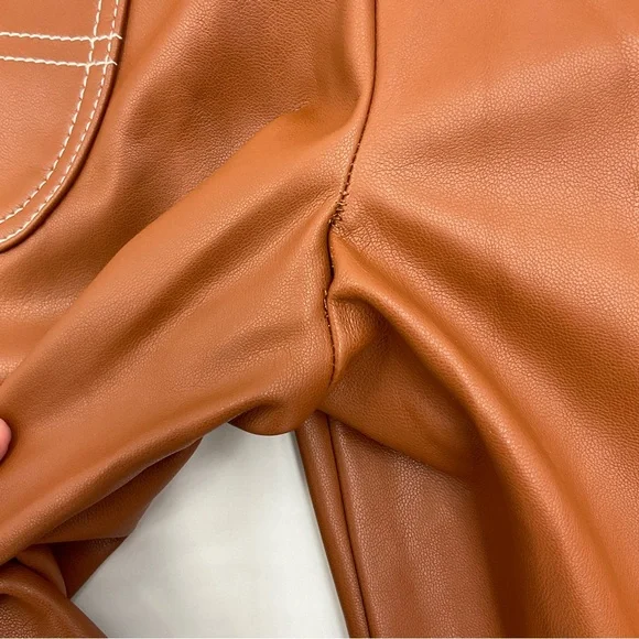 Staud NWOT Cropped Domino Vegan Leather Wide Leg Pant in Whiskey Size 0 - Picture 13 of 16